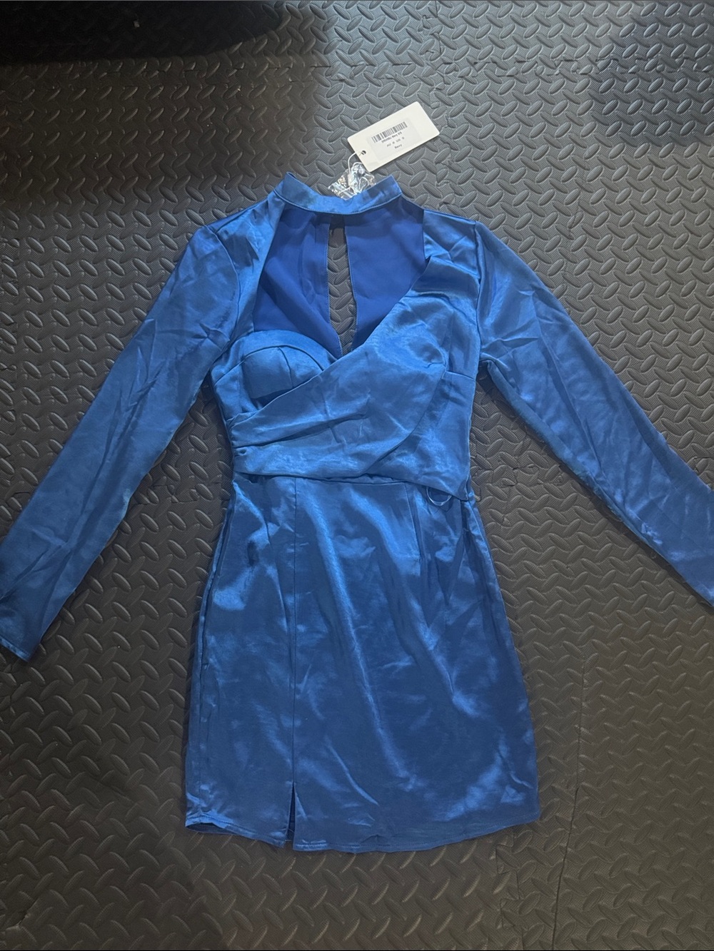 Women's Royal Blue Long-Sleeve Satin Mini Dress
